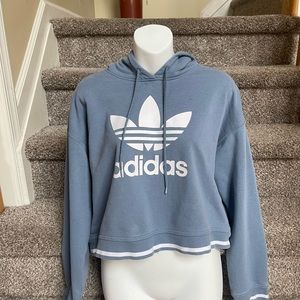 Adidas Cropped Hoodie Grey Blue Sz.S